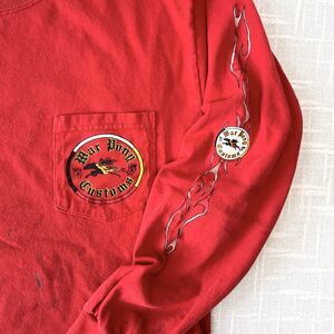 Y2K Biker Flames Long Sleeve Pocket T Shirt M Vintage Red Grunge Skater Horse